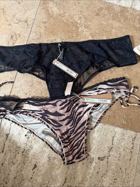 SKIMS Black Lace Bikini & Pink Zebra-Print Bikini Bottoms